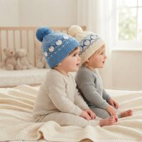 KIDS6259: Baby Fleece Lined Penguin Print Pom Beanie Hat (6-18 Months)